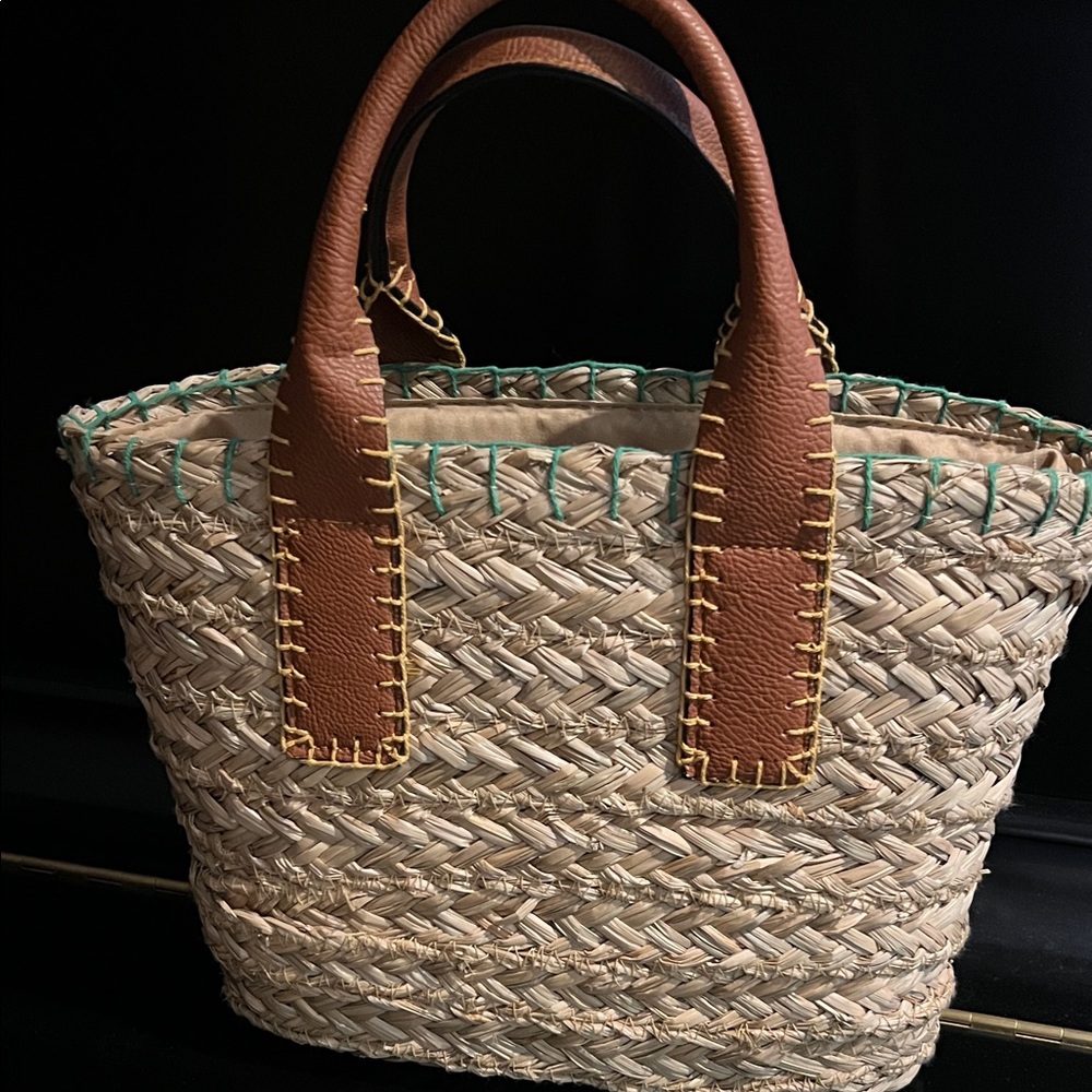 Brown and Tan Woven Tote Bag